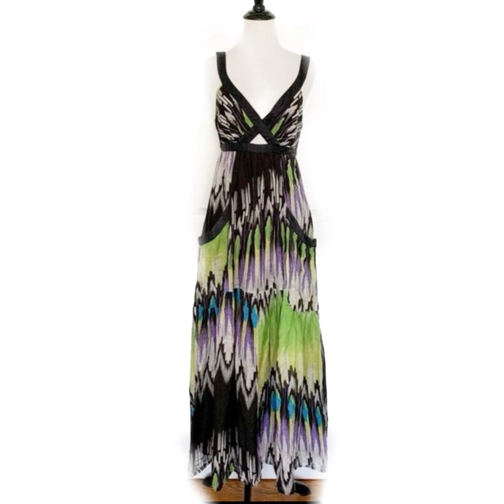 Bebe Y2K Black and Green CutOut Maxi Sundress